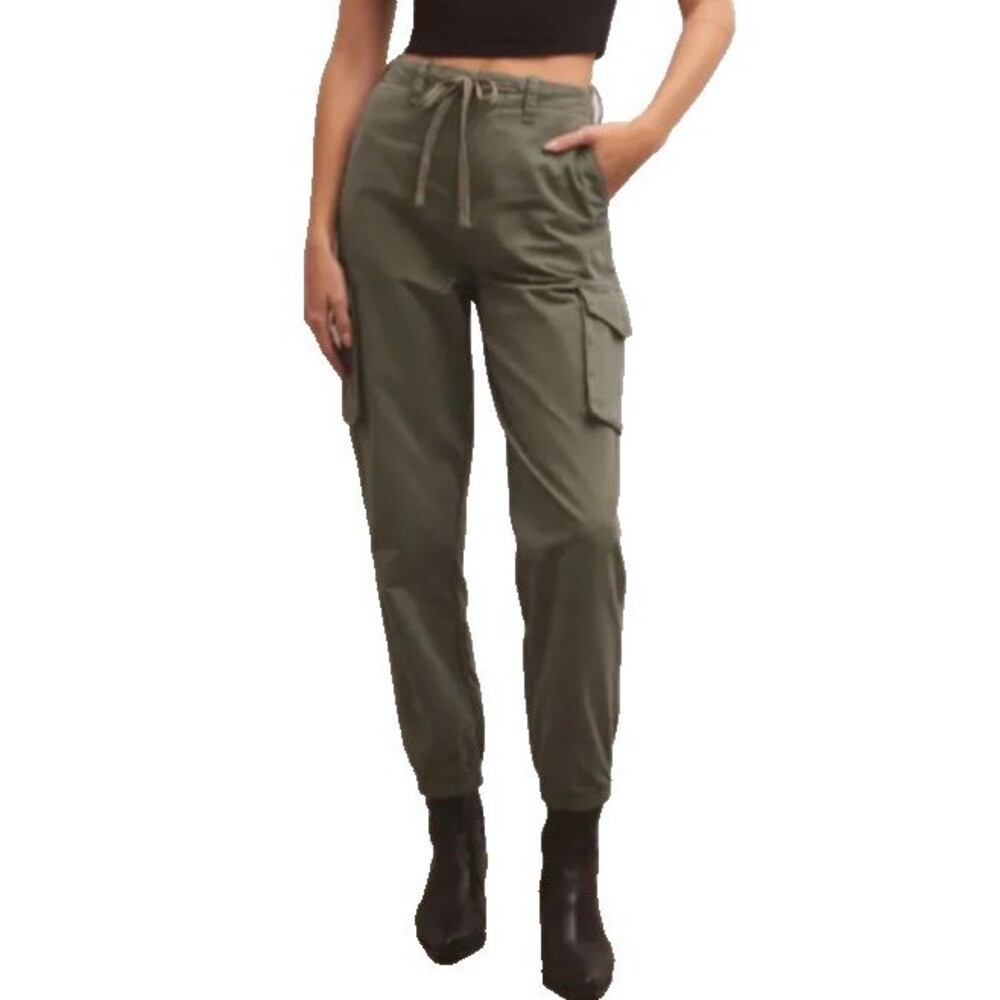 Z Supply Women's Andi Twill Cargo Pant size S NWT Sage Drawstring Cotton Twill